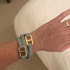 Tory Burch Light Blue Leather Wrap Bracelet